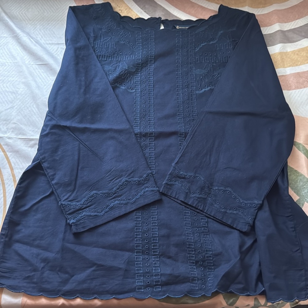 Brooks Brothers Navy Blue Embroidered Long Sleeve Top - Picture 4 of 14